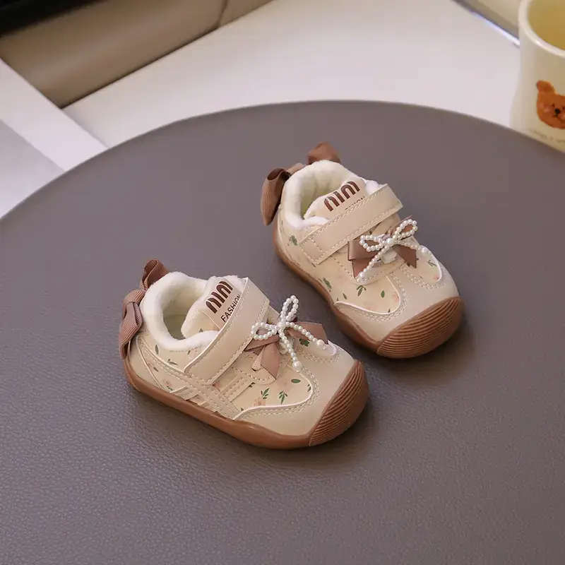 Baby Girl Velvet Toddler Shoes Pink 0-3Yr Soft Soled