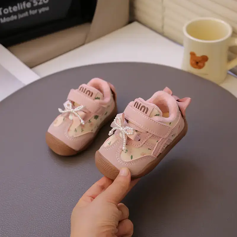 Baby Girl Velvet Toddler Shoes Pink 0-3Yr Soft Soled