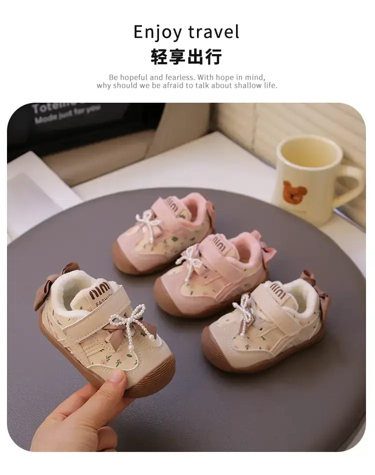 Baby Girl Velvet Toddler Shoes Pink 0-3Yr Soft Soled — feature 1