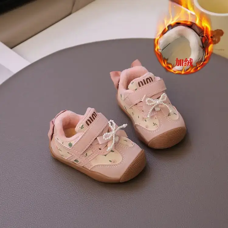 Baby Girl Velvet Toddler Shoes Pink 0-3Yr Soft Soled
