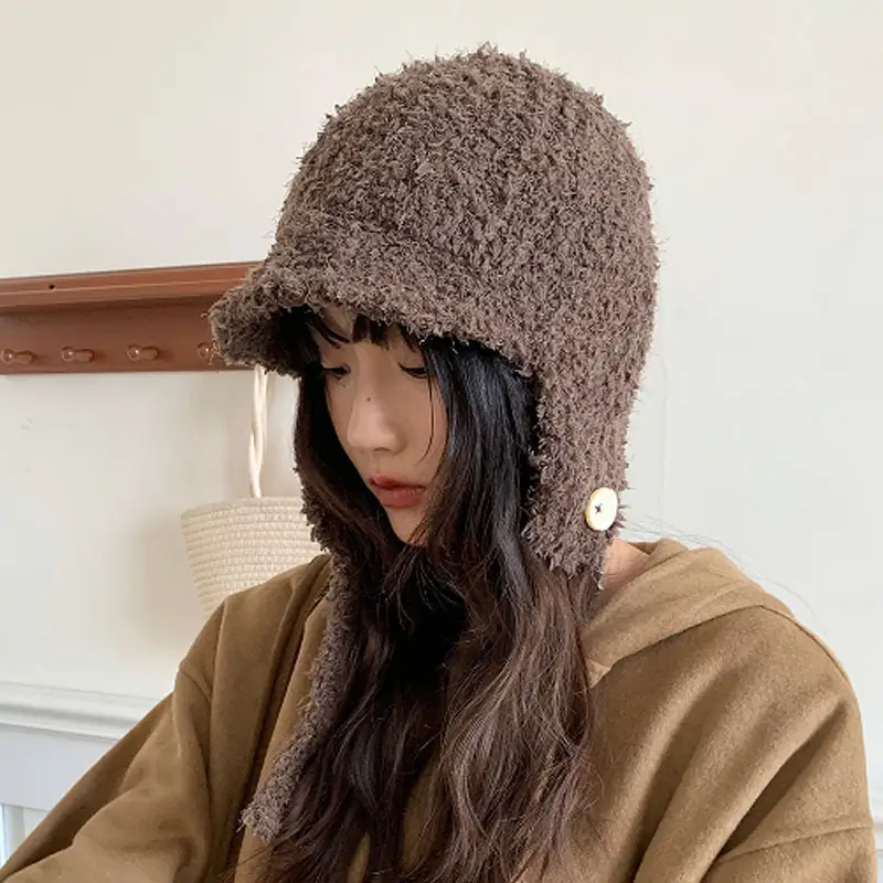 Women Furry Bear Ears Warm Winter Hat Black - Image 3