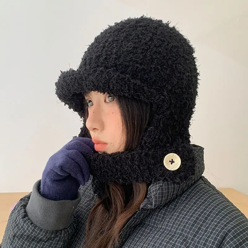 Women Furry Bear Ears Warm Winter Hat Black - Image 2