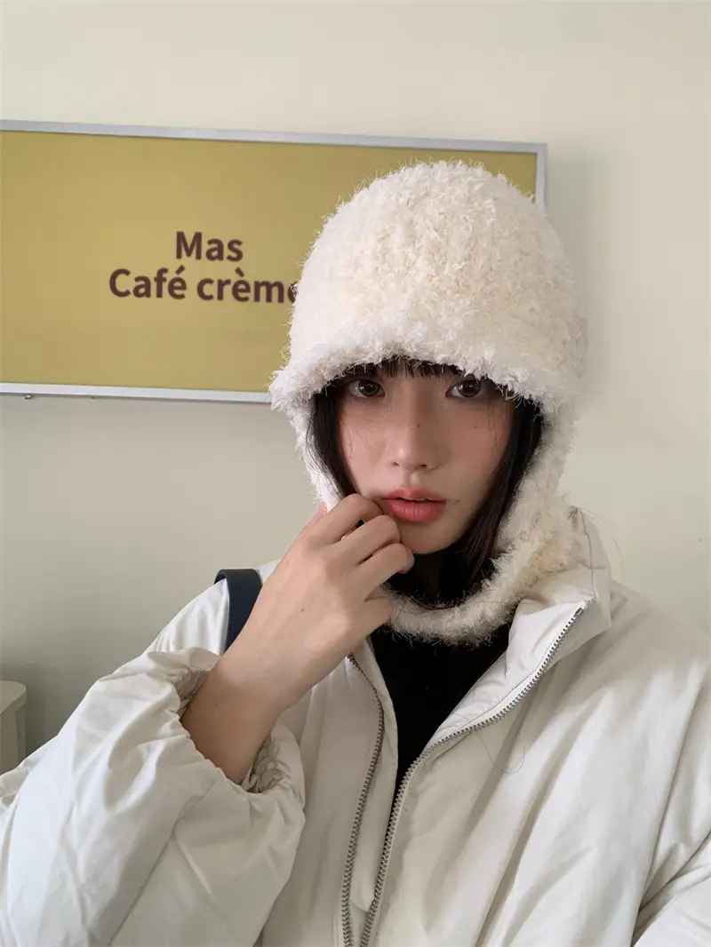 Women Furry Bear Ears Warm Winter Hat Black — feature 1