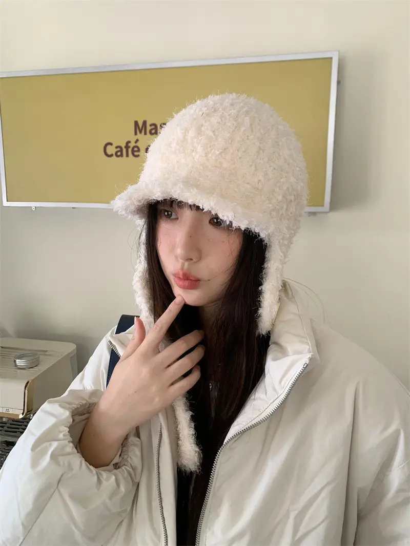 Women Furry Bear Ears Warm Winter Hat Black — feature 2