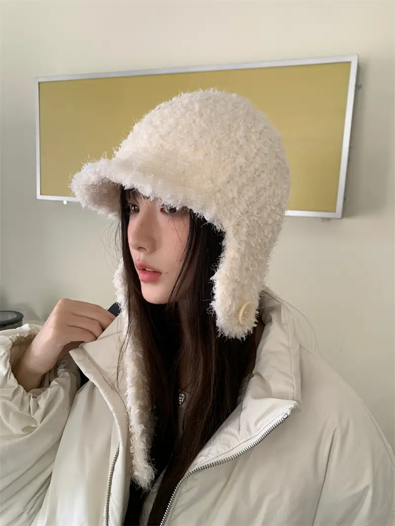 Women Furry Bear Ears Warm Winter Hat Black — feature 3