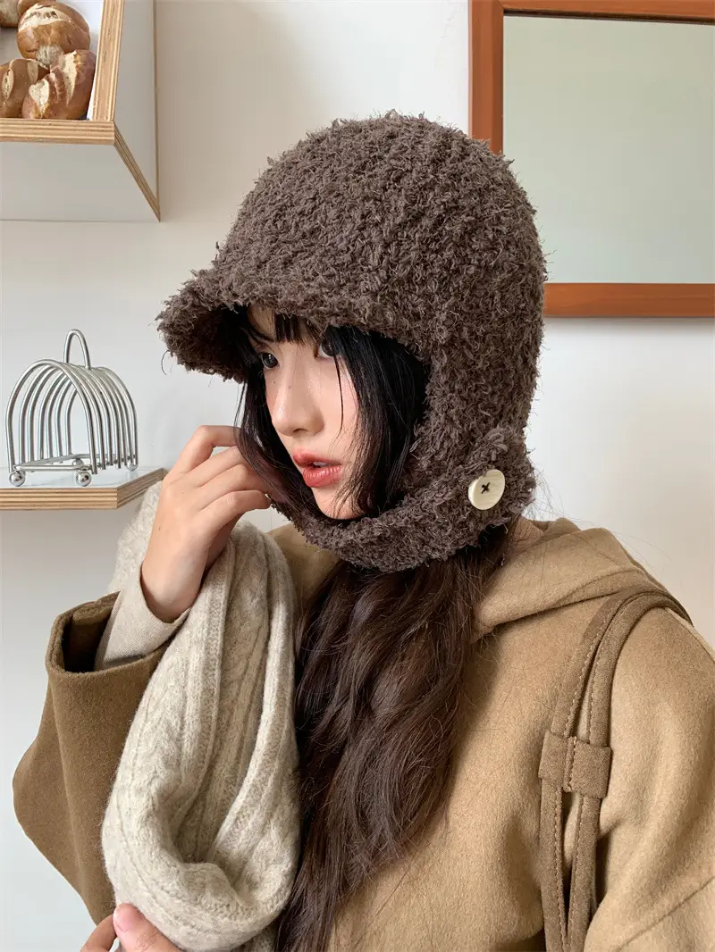 Women Furry Bear Ears Warm Winter Hat Black — feature 7