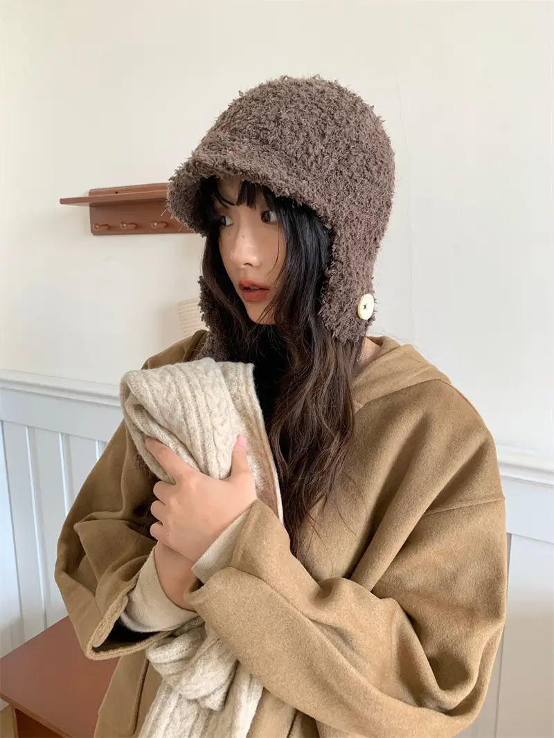 Women Furry Bear Ears Warm Winter Hat Black — feature 8
