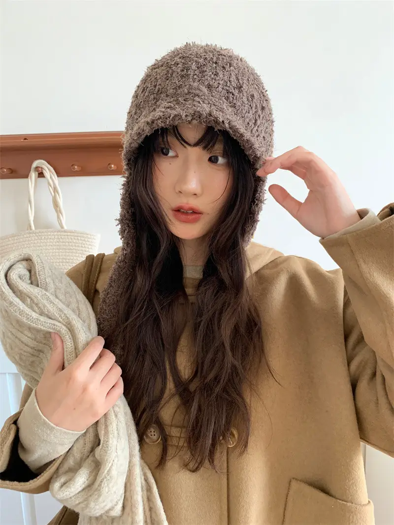 Women Furry Bear Ears Warm Winter Hat Black — feature 9