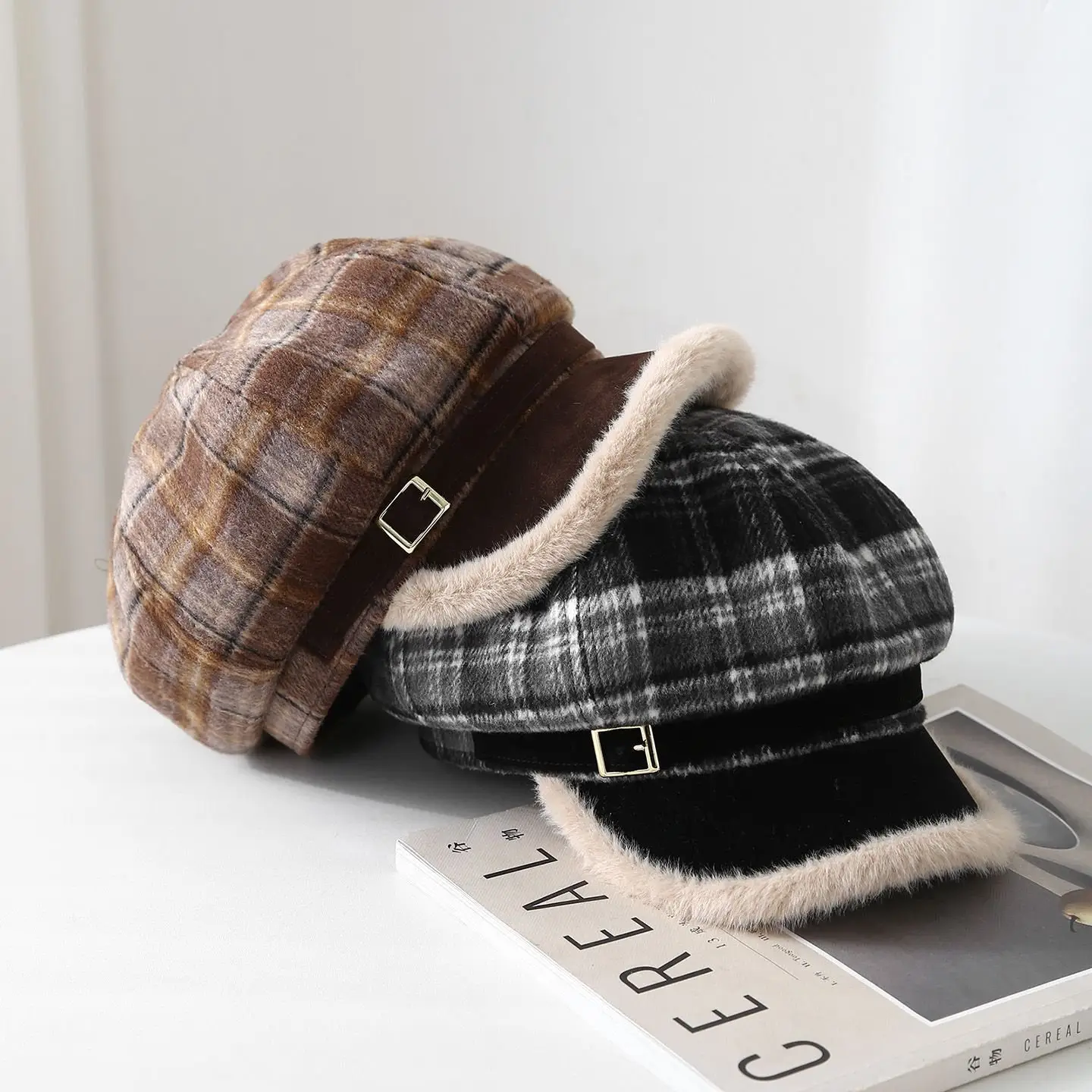 Vintage Plaid Duckbill Cap for Women Winter Warm Hat - Image 6