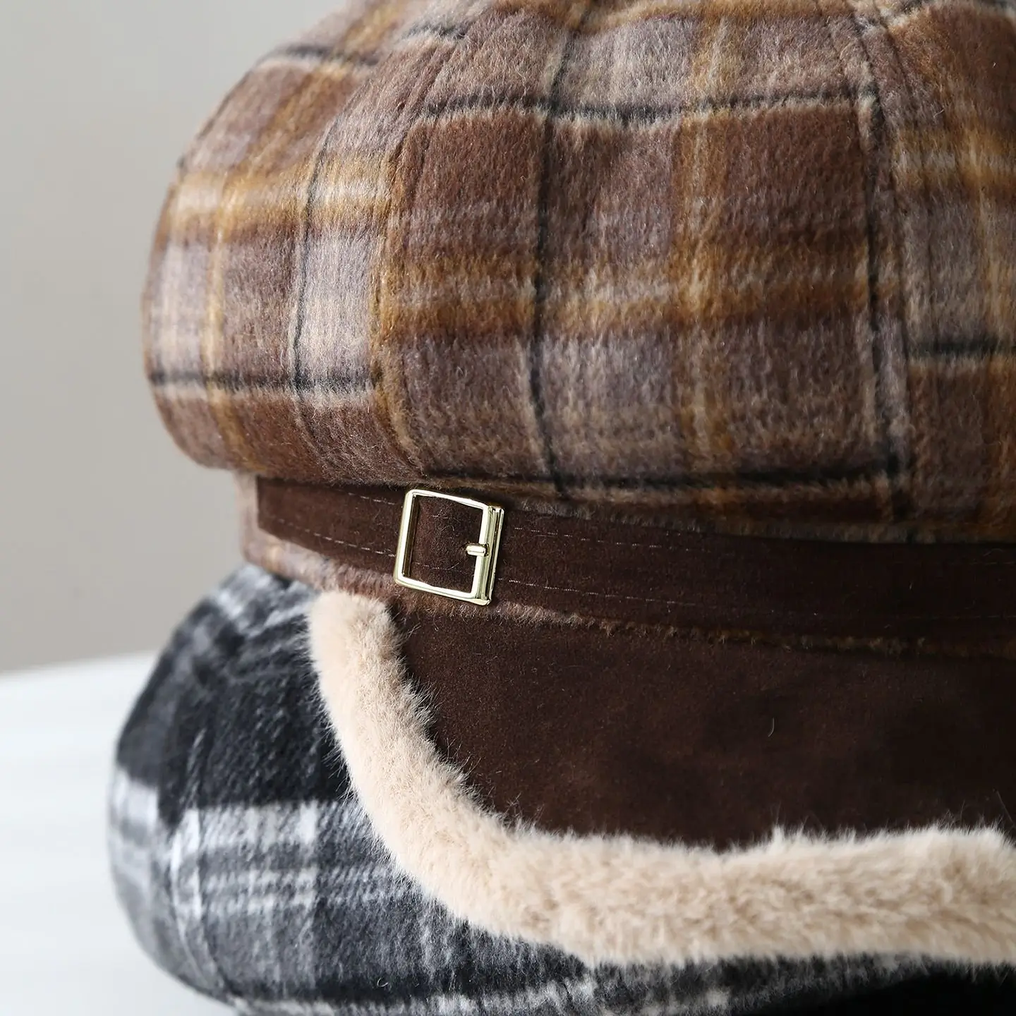 Vintage Plaid Duckbill Cap for Women Winter Warm Hat - Image 7