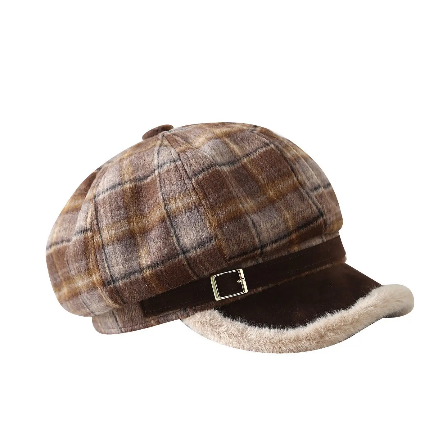 Vintage Plaid Duckbill Cap for Women Winter Warm Hat - Image 9