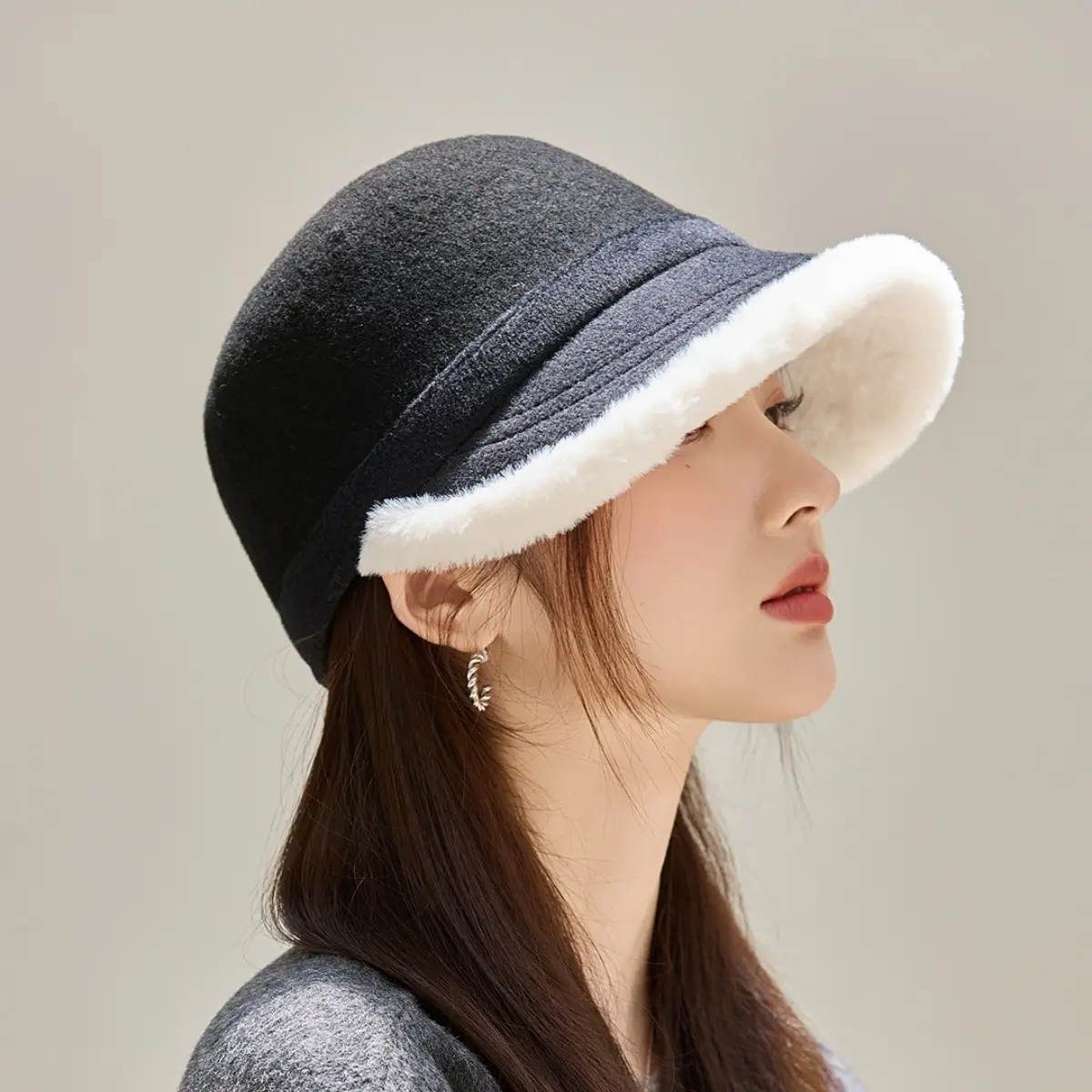 Women Wool Duckbill Hat Autumn Winter Velvet Fisherman Hat - Image 6