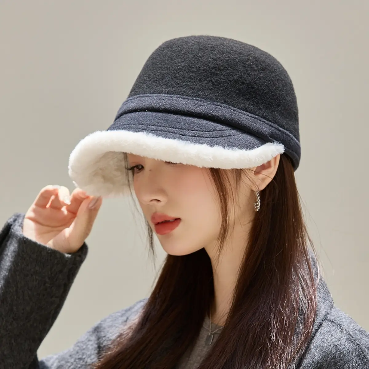 Women Wool Duckbill Hat Autumn Winter Velvet Fisherman Hat - Image 7