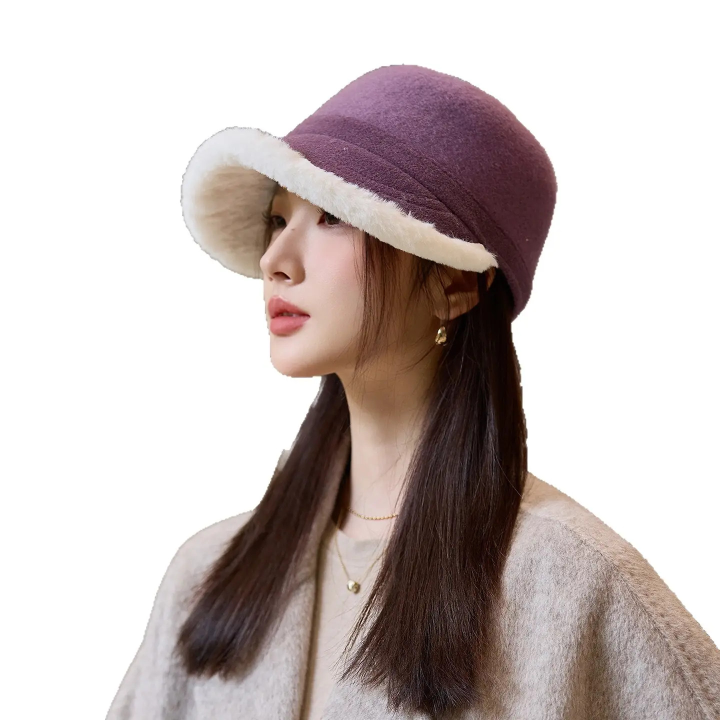 Women Wool Duckbill Hat Autumn Winter Velvet Fisherman Hat - Image 10