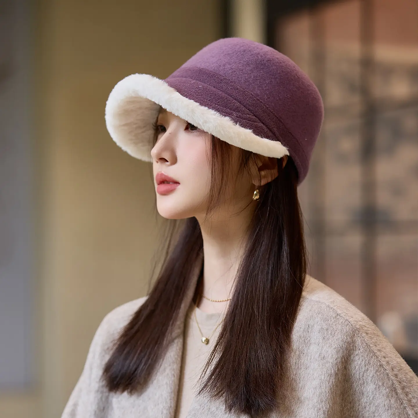 Women Wool Duckbill Hat Autumn Winter Velvet Fisherman Hat - Image 2