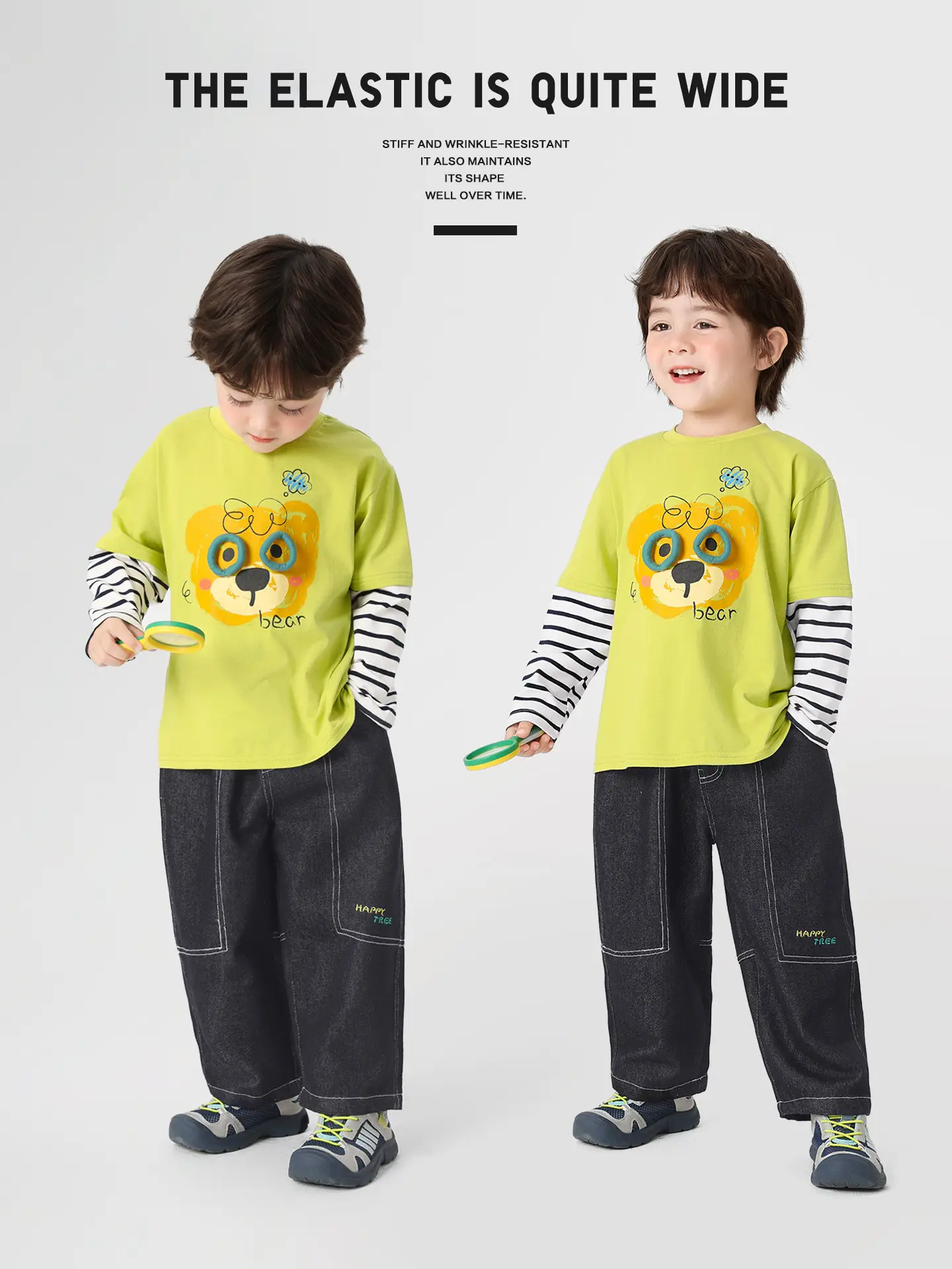 Right European Boys' Cartoon Two-Piece T-Shirt Yellow 2025 - Image 6