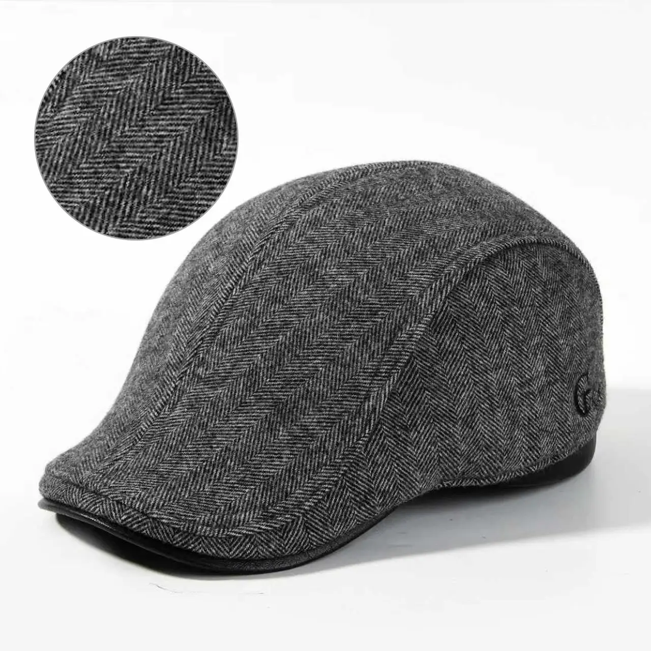 Men Black Fleece Winter Hat with Lined Design — feature 7