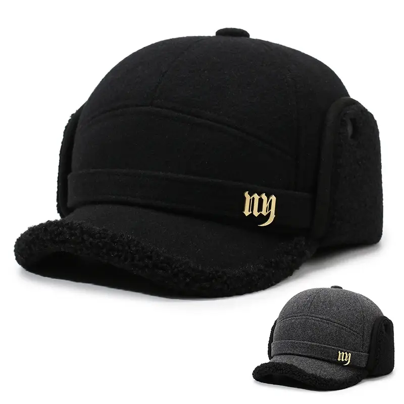 Aoteng Woolen Baseball Cap Black Fleece Lined - Image 2