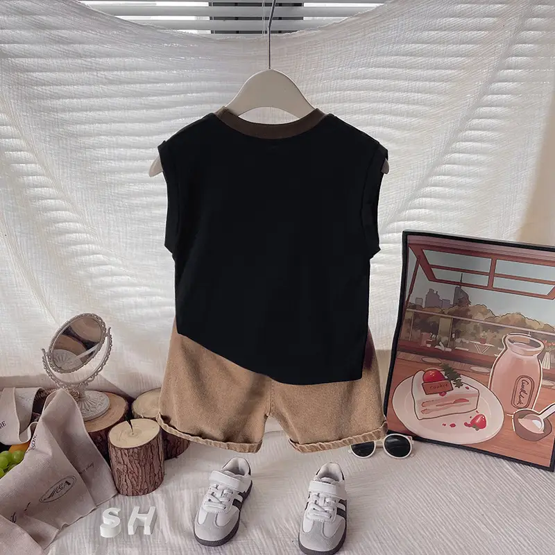 Bubble Tea Cartoon Boys Summer Suits White Black Shorts — feature 3