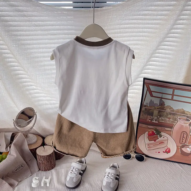 Bubble Tea Cartoon Boys Summer Suits White Black Shorts — feature 5