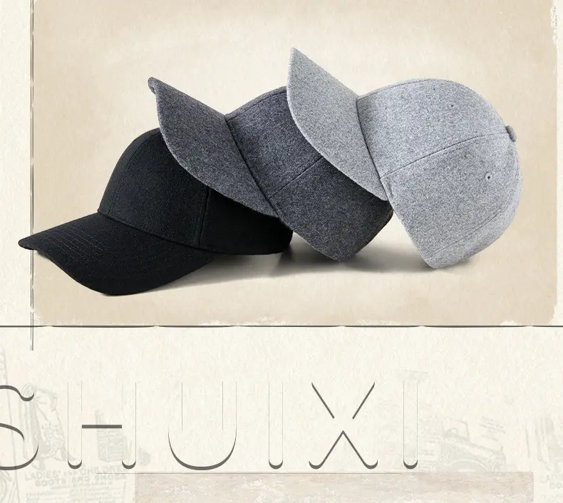 Men Woolen Baseball Cap Black Grey Gray for Winter Warm — feature 15