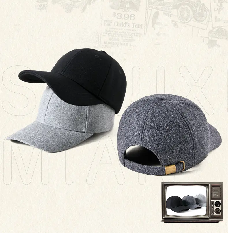 Men Woolen Baseball Cap Black Grey Gray for Winter Warm — feature 17