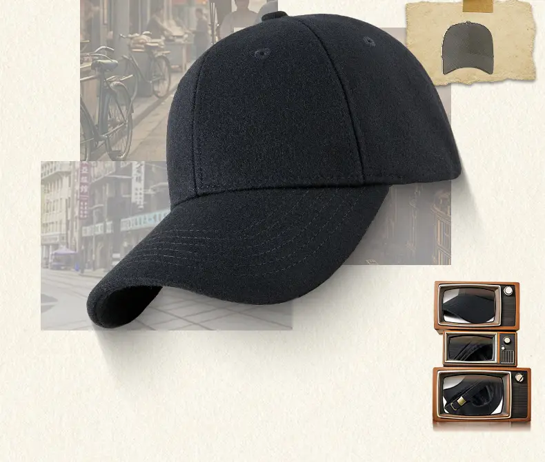 Men Woolen Baseball Cap Black Grey Gray for Winter Warm — feature 2