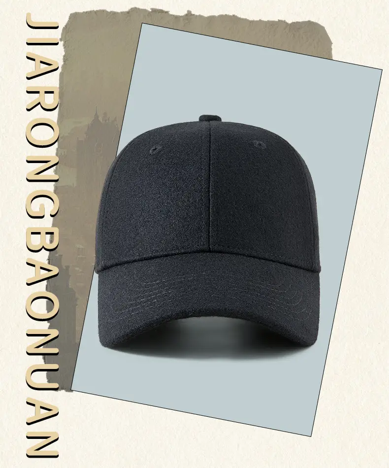 Men Woolen Baseball Cap Black Grey Gray for Winter Warm — feature 4