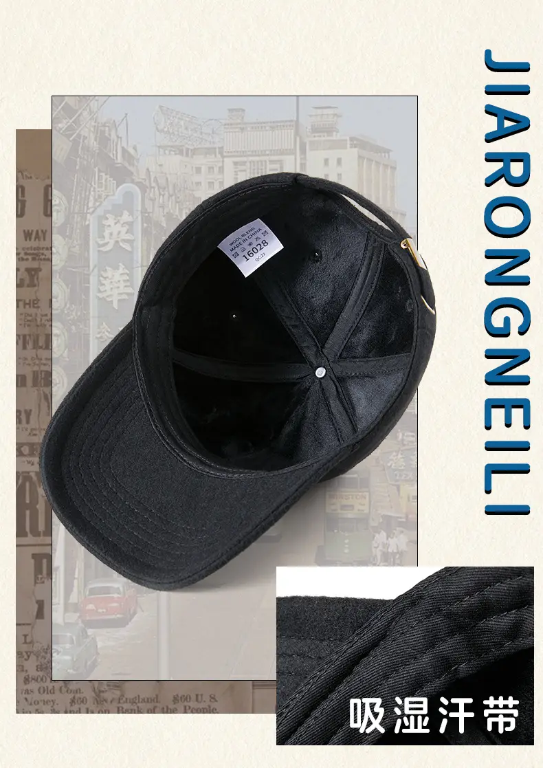 Men Woolen Baseball Cap Black Grey Gray for Winter Warm — feature 6