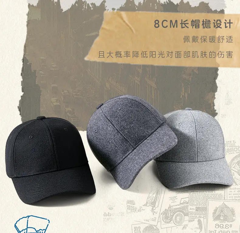 Men Woolen Baseball Cap Black Grey Gray for Winter Warm — feature 8