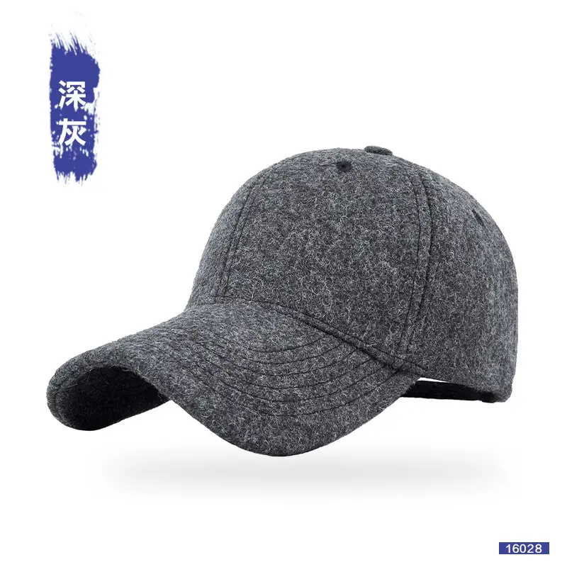 Men Woolen Baseball Cap Black Grey Gray for Winter Warm - Image 2