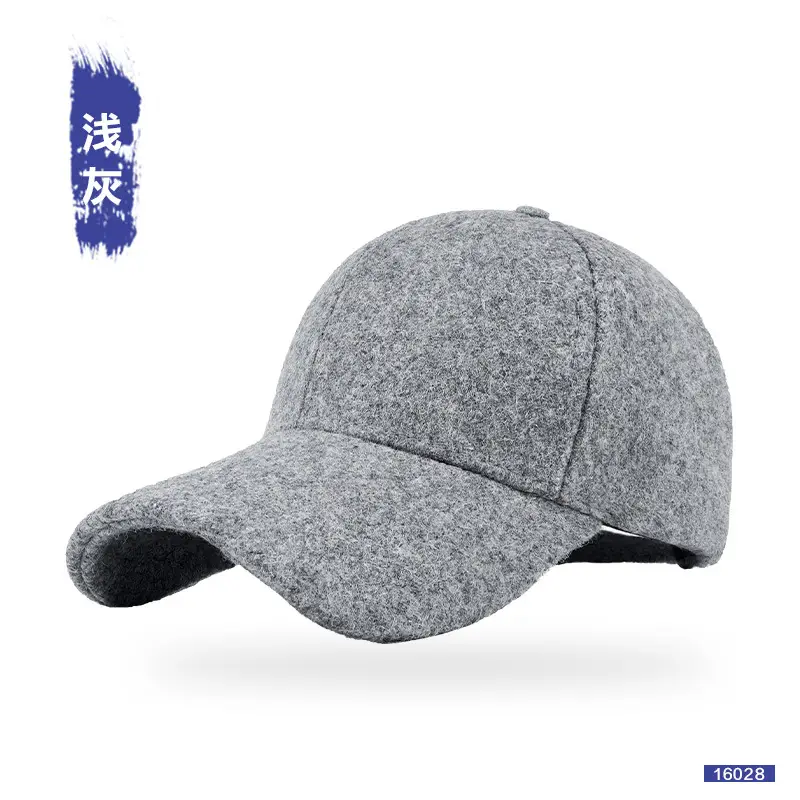 Men Woolen Baseball Cap Black Grey Gray for Winter Warm - Image 3