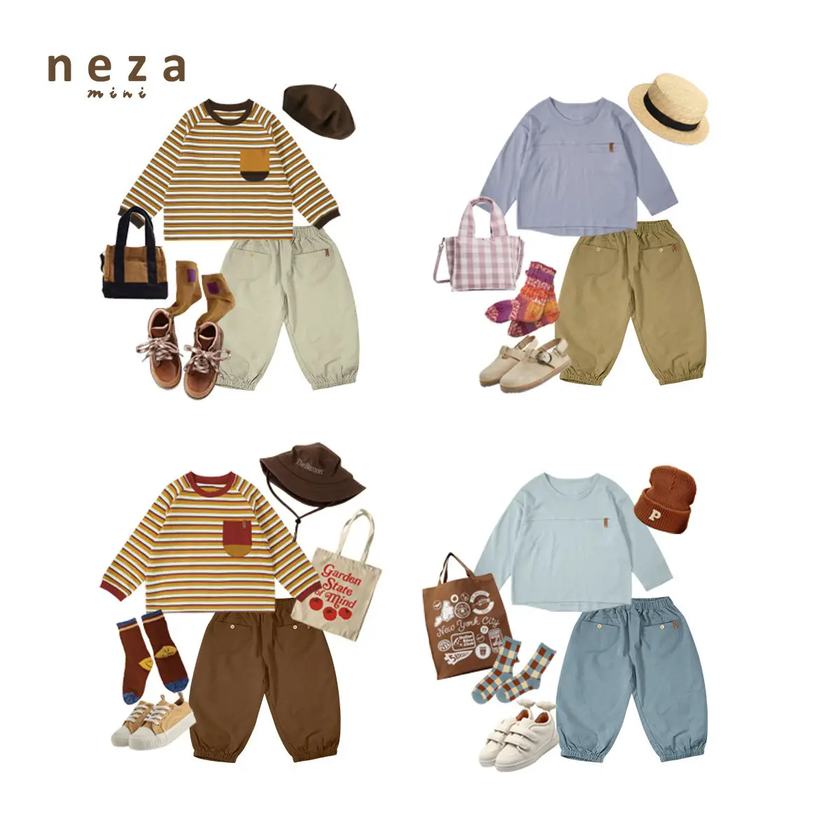 Neza Boys Striped T-Shirt Brown Pants Autumn Set - Image 12