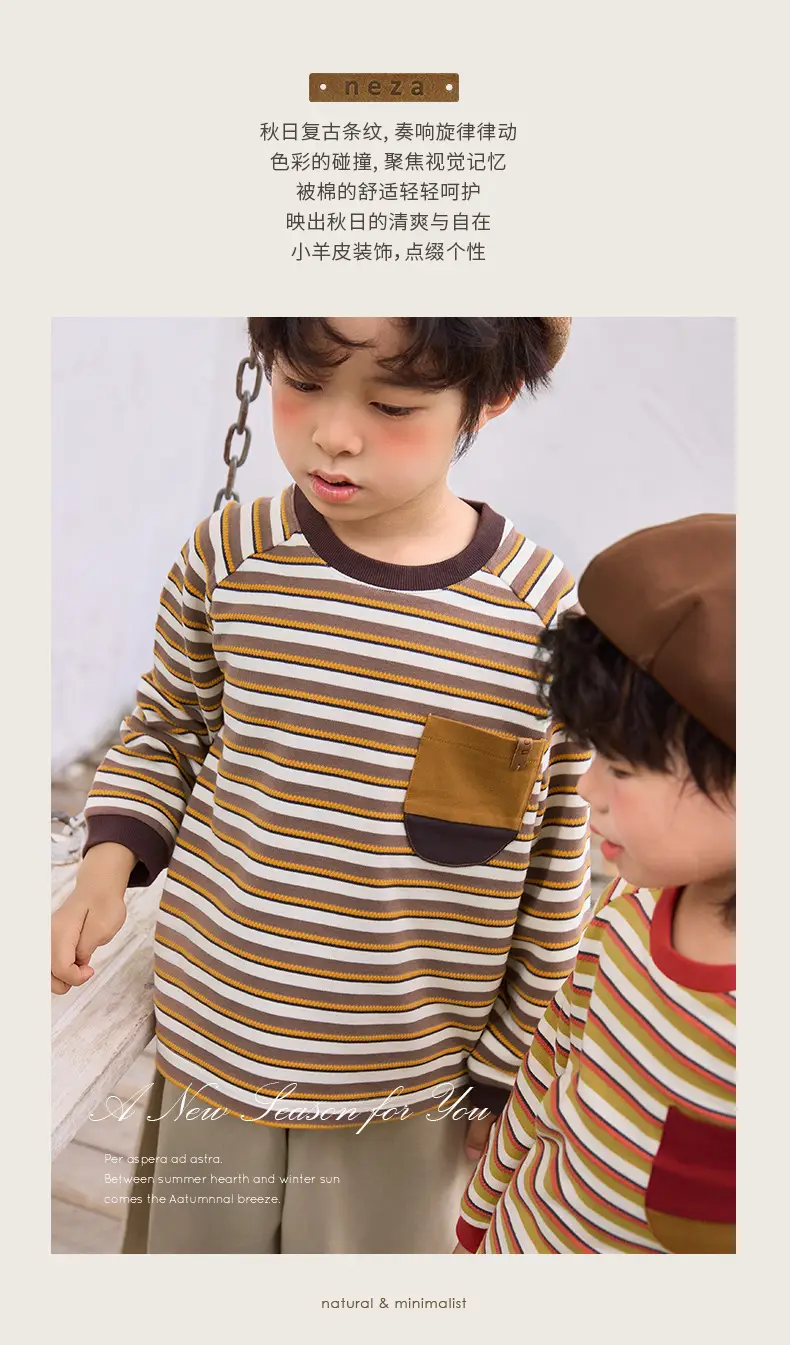 Neza Boys Striped T-Shirt Brown Pants Autumn Set — feature 4