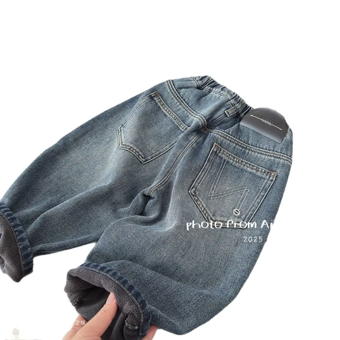 Children's Fleece-Lined Jeans Korean Style Soft Denim Pants Autumn and Winter Stylish Versatile Pants Trendy Jeans Children's Clothing - Image 6
