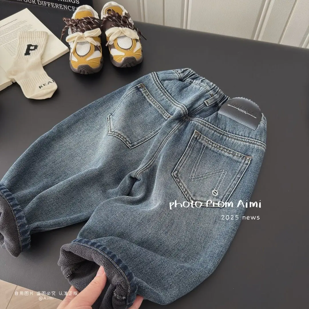 Children's Fleece-Lined Jeans Korean Style Soft Denim Pants Autumn and Winter Stylish Versatile Pants Trendy Jeans Children's Clothing — feature 5