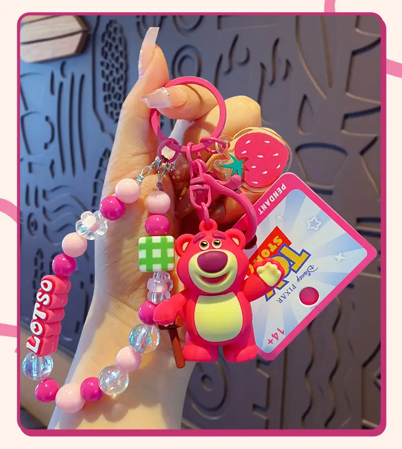 Authentic Cartoon Strawberry Bear Toy Story Series Beaded Pendant Doll Keychain Pendant Creative Small Gift — feature 9