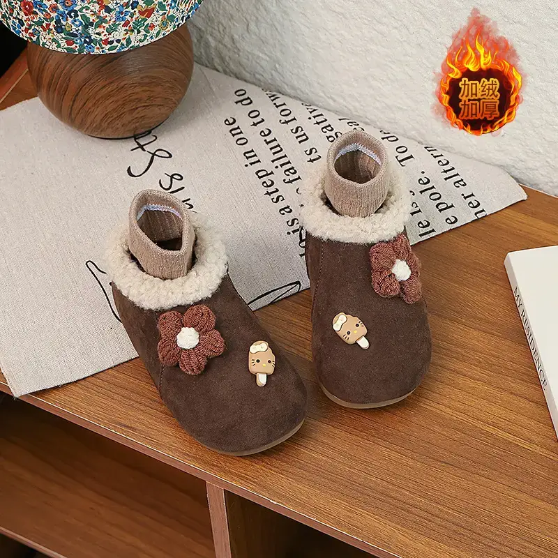 Korean Style Baby Girl's Velvet Warm Cotton Shoes 2025 Winter