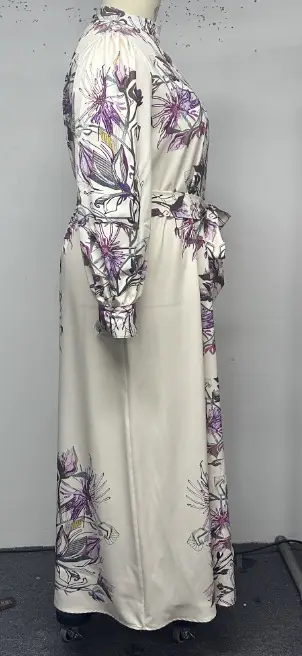 Cross-Border Plus-Size Dress: Early Spring Stand-Collar Floral Print Court-Style Lantern Sleeve Waist-Cinching Dress — feature 10