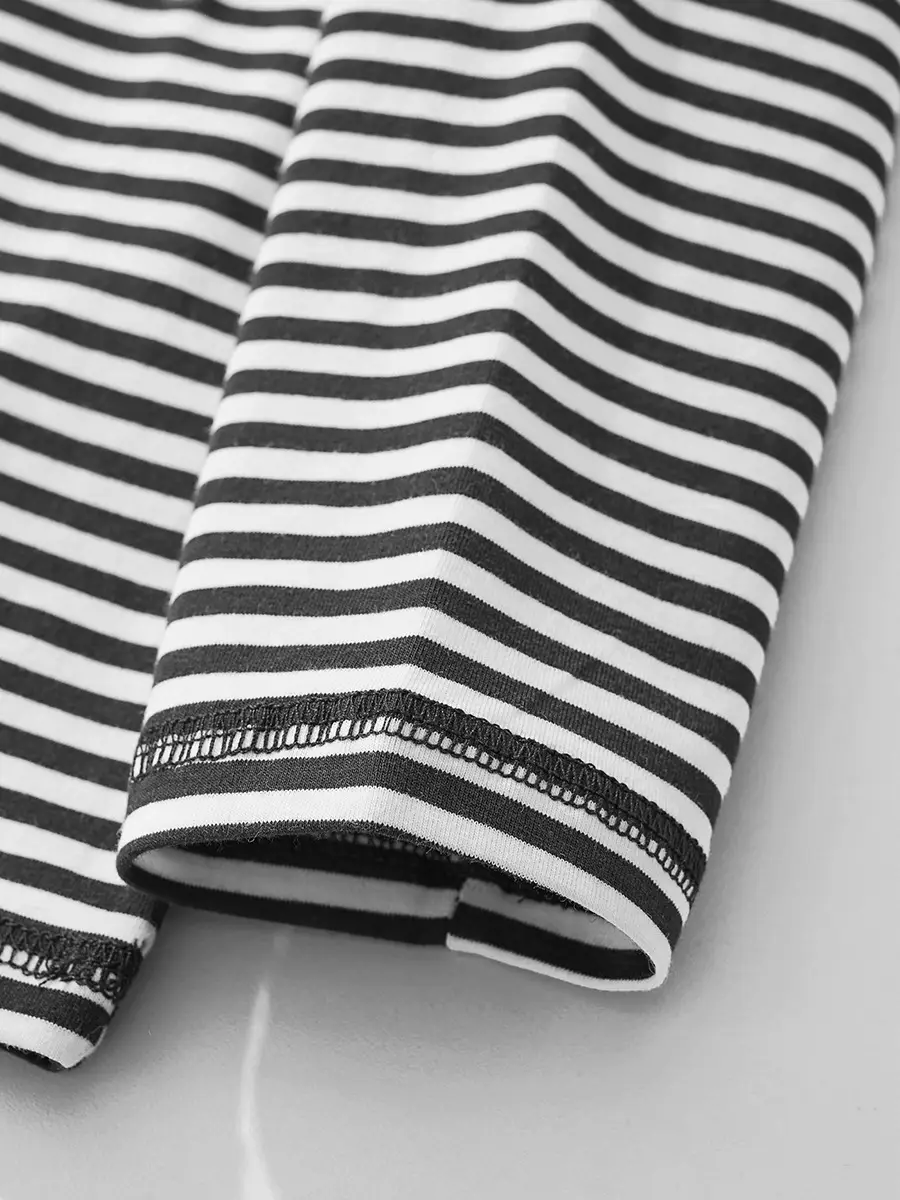 Kids Airplane Print Long Sleeve T-Shirt Black White Striped - Image 5