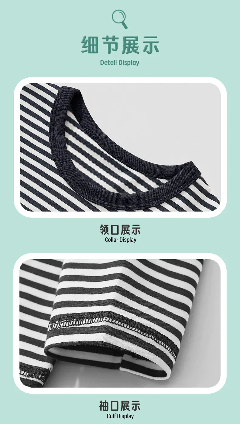 Kids Airplane Print Long Sleeve T-Shirt Black White Striped — feature 7