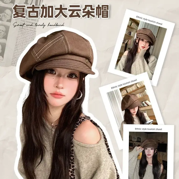 Women's Japanese Style Octagonal Hats Brown Black - Image 6