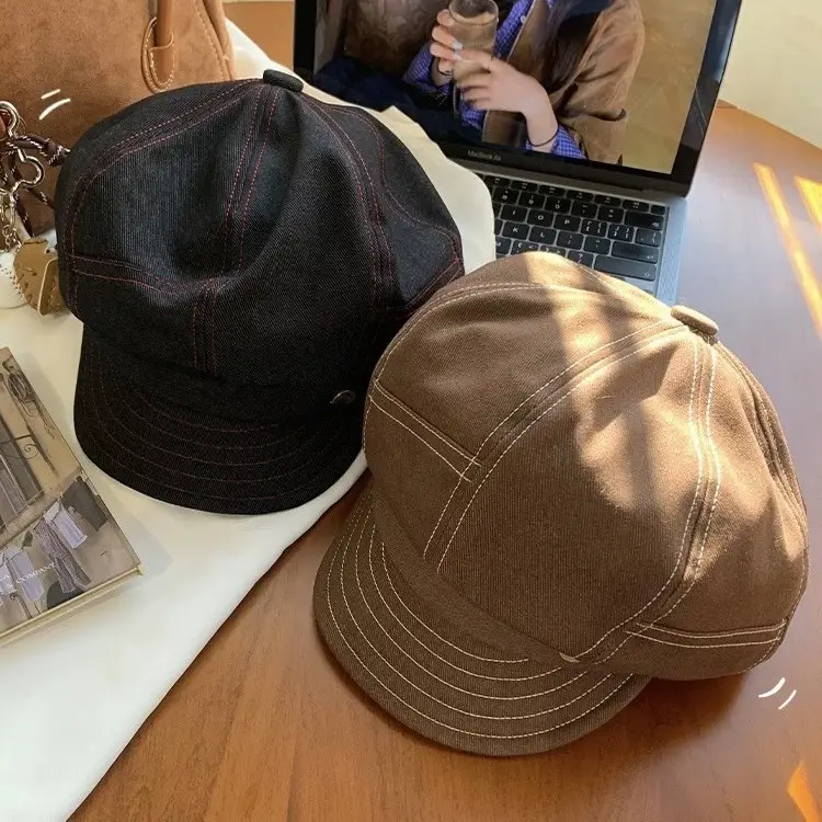 Women's Japanese Style Octagonal Hats Brown Black - Image 7