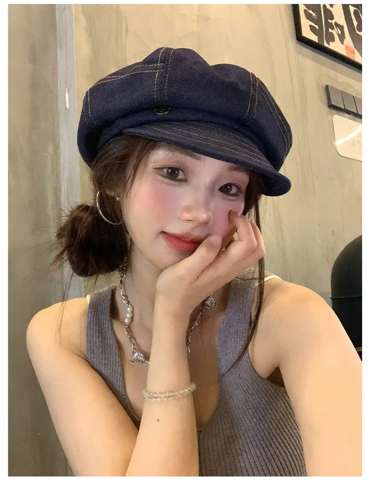 Women's Japanese Style Octagonal Hats Brown Black — feature 10