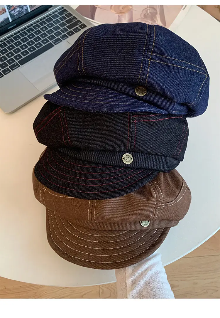 Women's Japanese Style Octagonal Hats Brown Black — feature 11