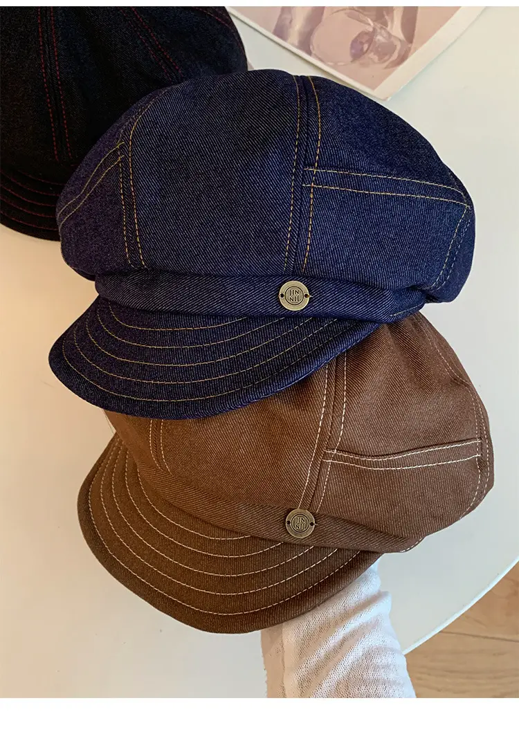 Women's Japanese Style Octagonal Hats Brown Black — feature 12