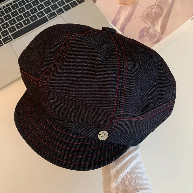 Women's Japanese Style Octagonal Hats Brown Black - Image 2