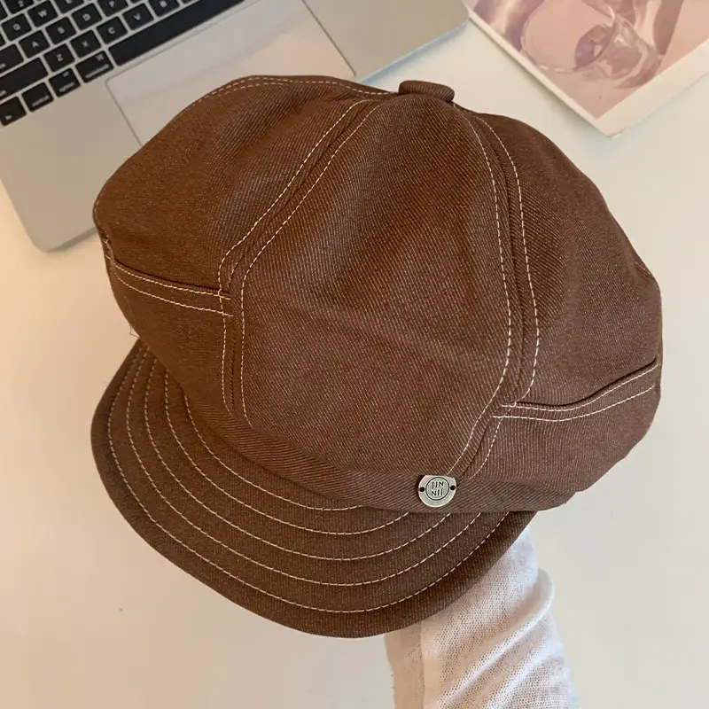 Women's Japanese Style Octagonal Hats Brown Black - Image 3