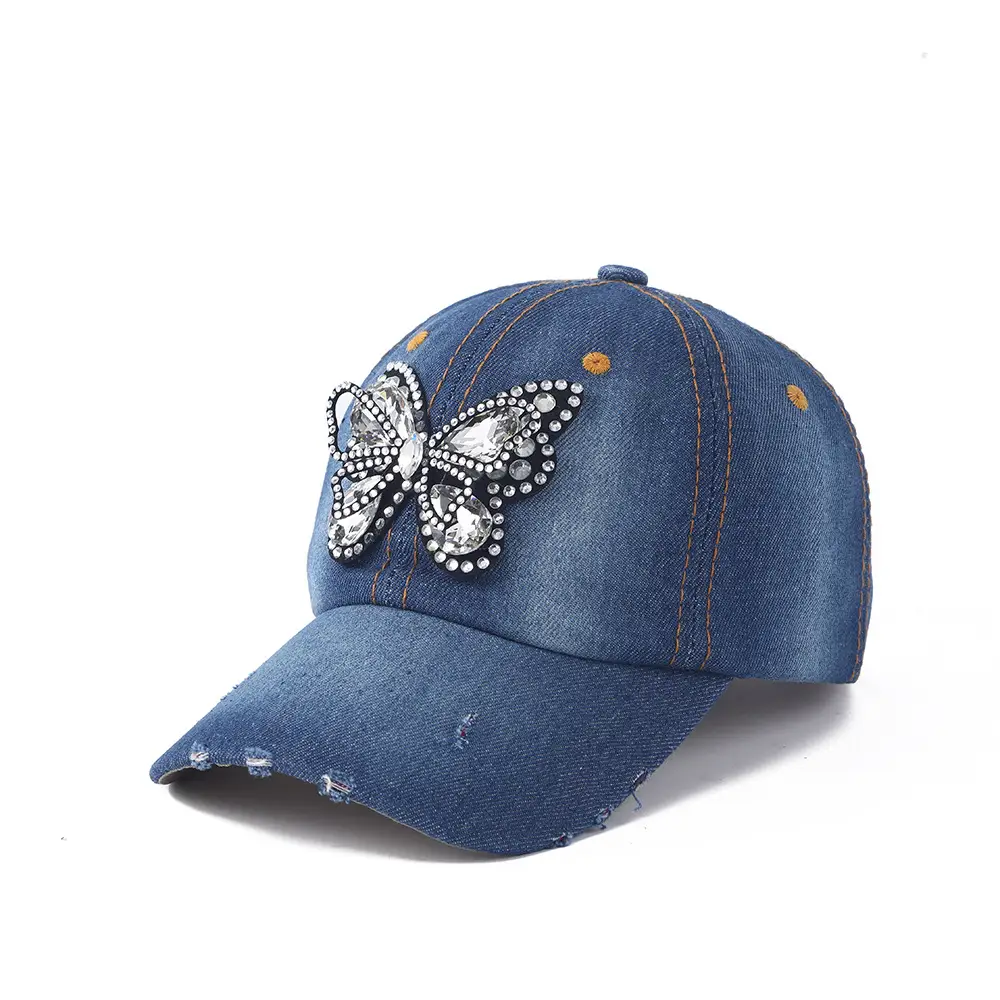 Unisex Butterfly Wash Denim Cap Sunshade Hat - Image 2