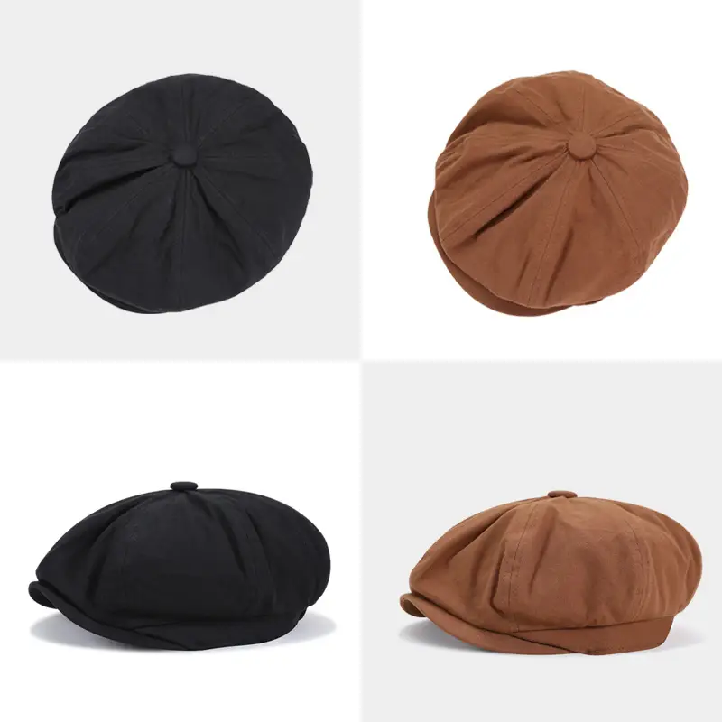 Men's European Style Octagonal Hat Brown Pure Cotton